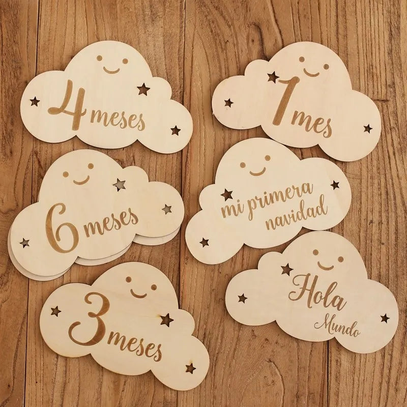 Spanish English Wooden Baby Milestone Card For Newborns