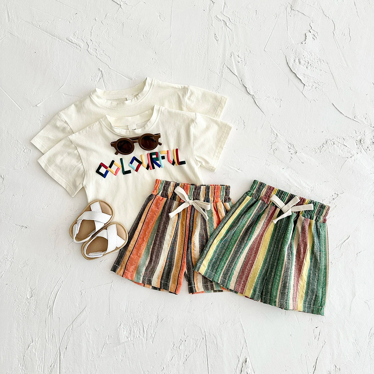 Colorful Stripe Shorts Set
