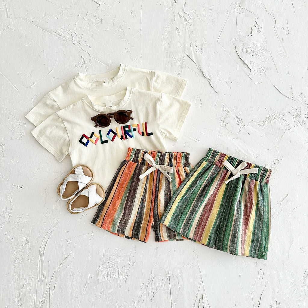 Colorful Stripe Shorts Set