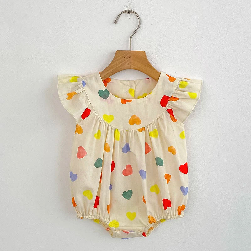 Heart Print Fly Sleeve Romper