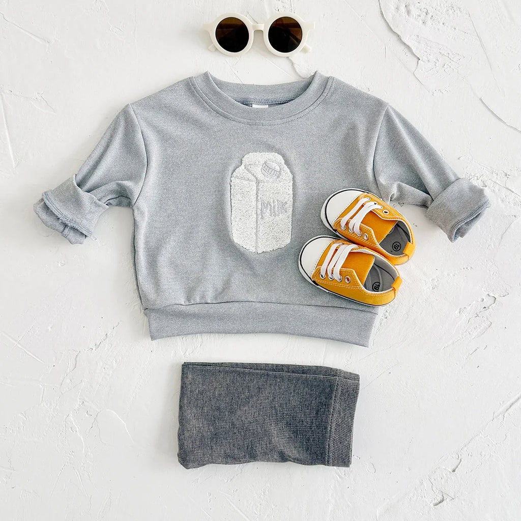 Milk Carton Embroidery Sweater Set