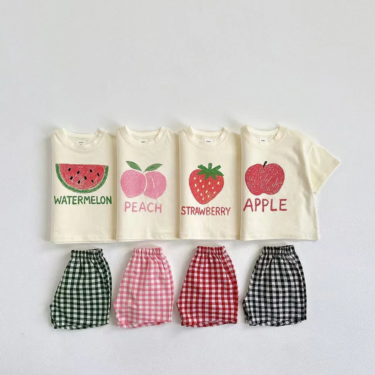Plaid Shorts Fruit Print Set