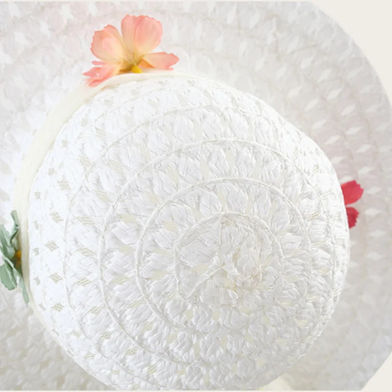 Flower Applique Dress With Straw Hat