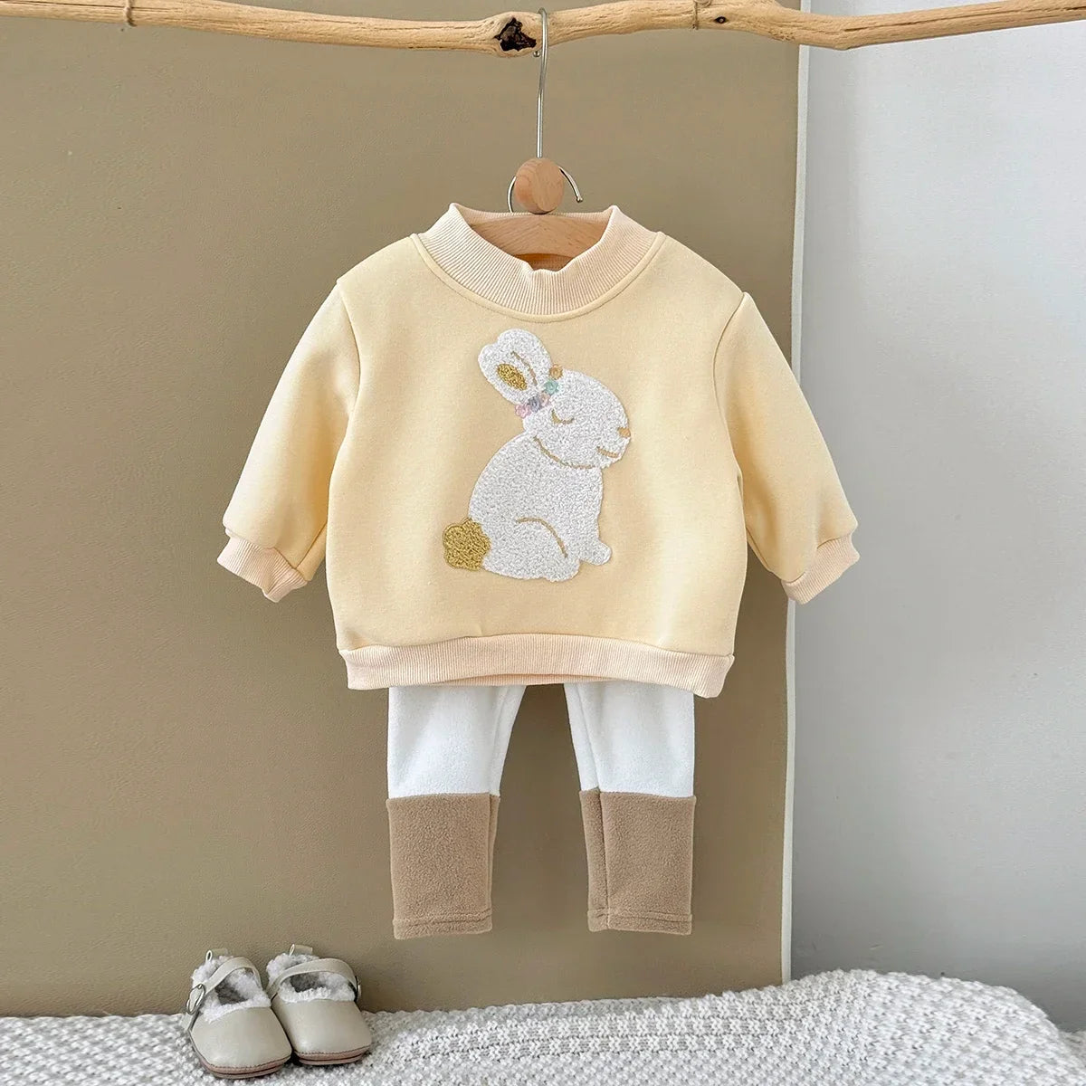 Bunny Rabbit Embroidery Colorblock Pants Set