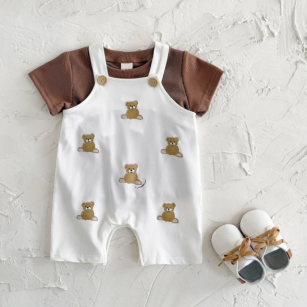 Teddy Bear Short Sleeve Jumpsuits Set