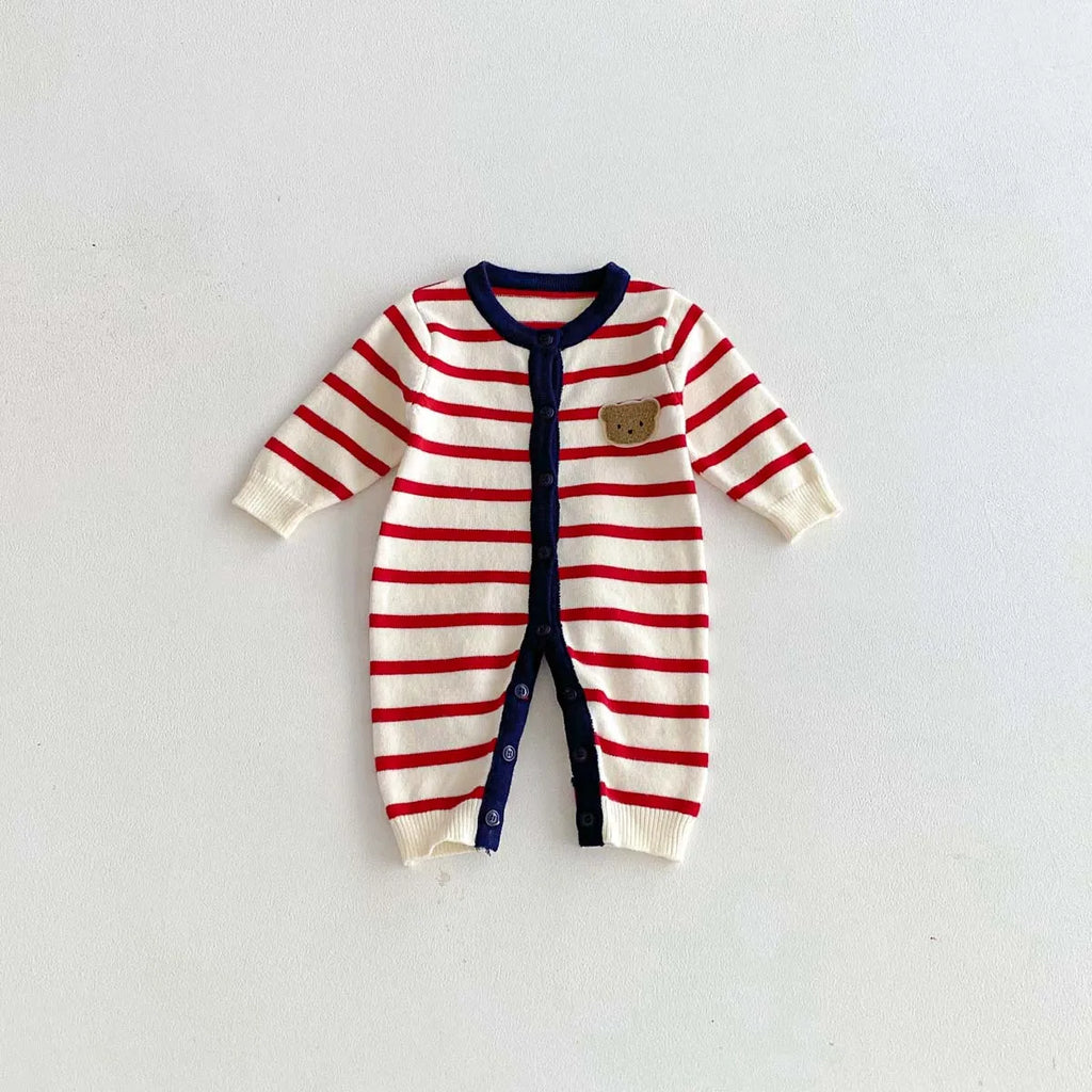 Knitted Striped Bear Jumpsuit