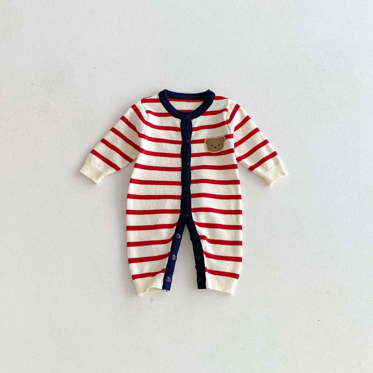 Knitted Striped Bear Jumpsuit