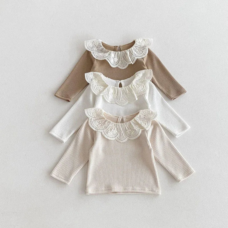 Embroidered Flower Lotus Collar Top
