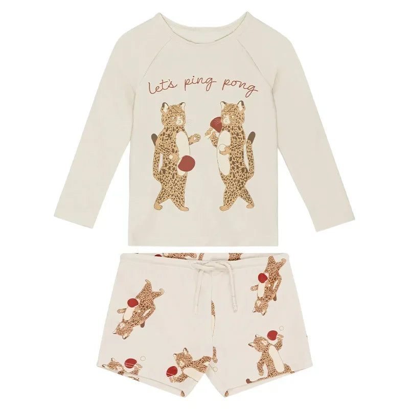 Leopard Dinosaur Raglan Sleeve Swimsuit