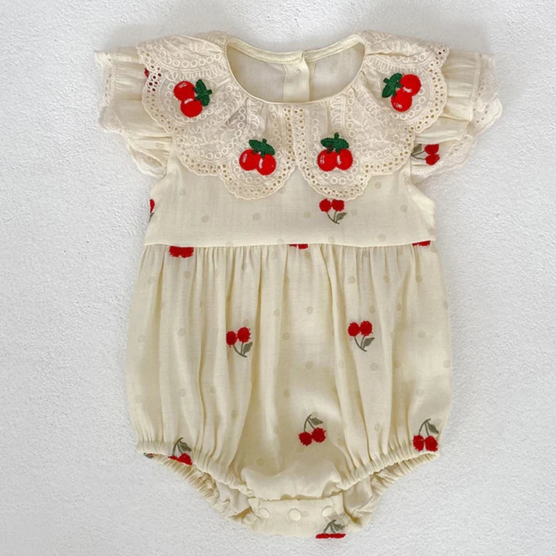 Strawberry Embroidered Collar Romper