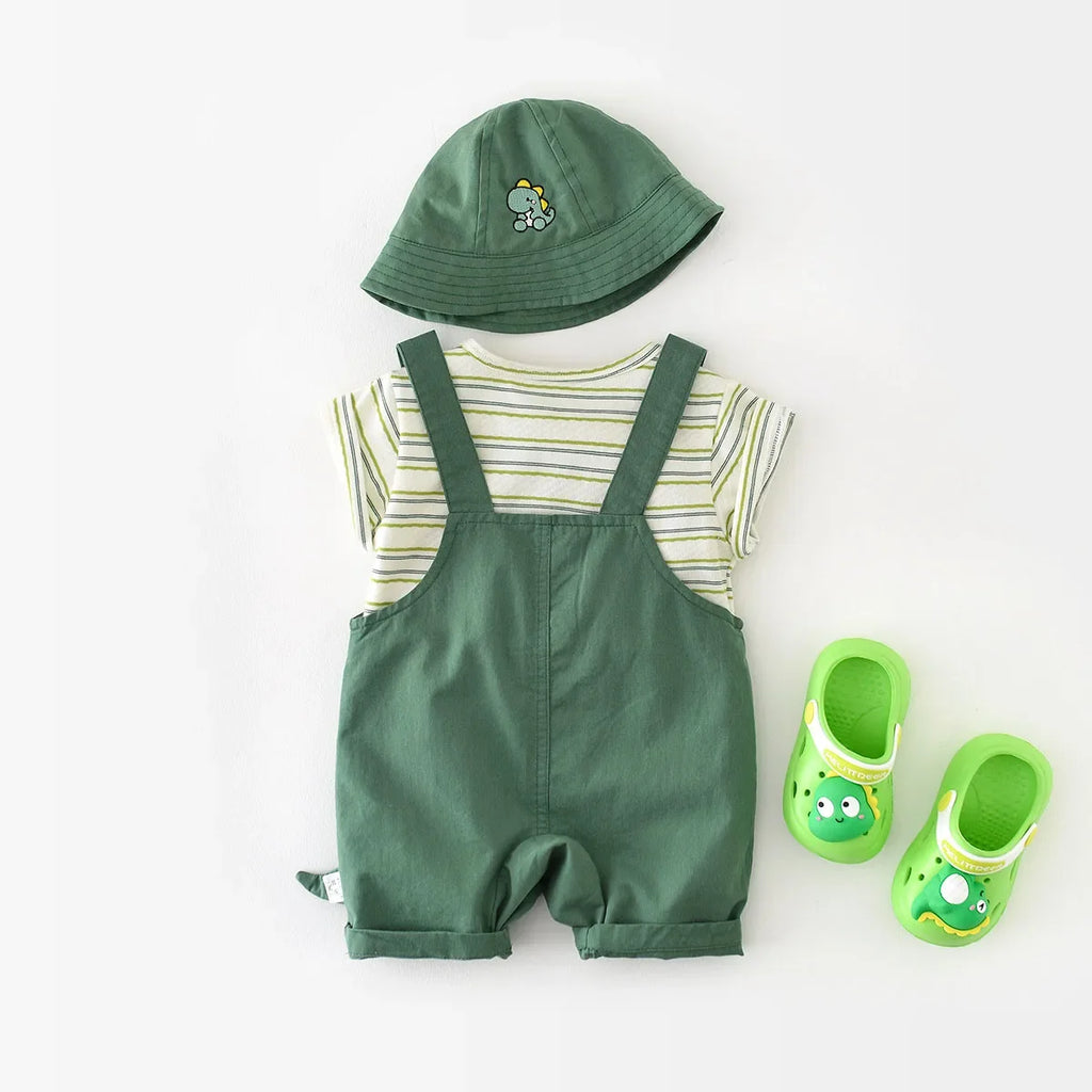 Striped Tee And Dinosaur Jumpsuit