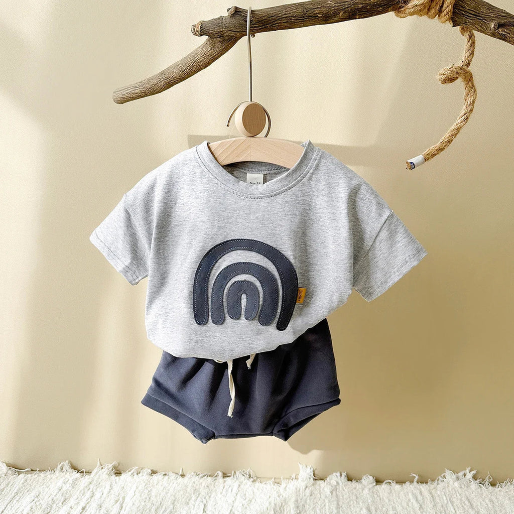 Rainbow Patchwork T-shirt Shorts Set