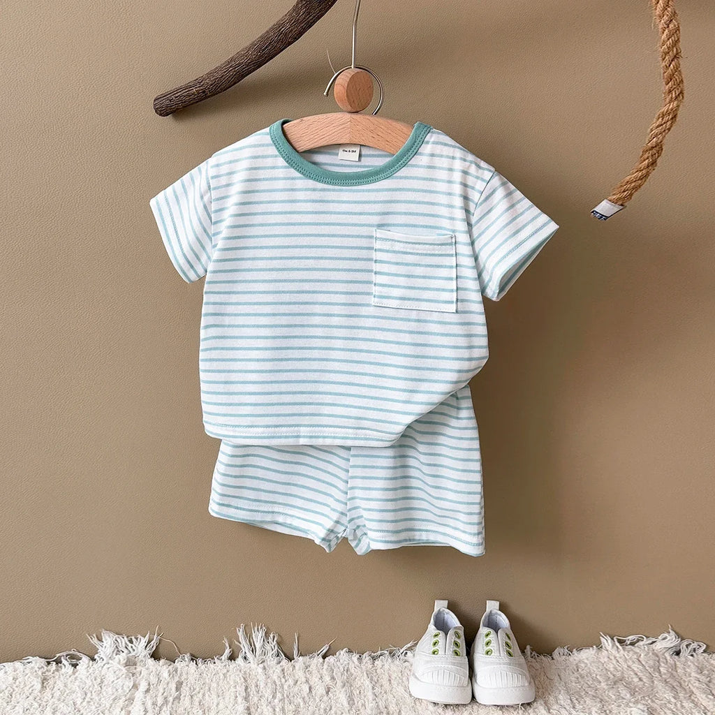 Teal Stripe Shorts Set