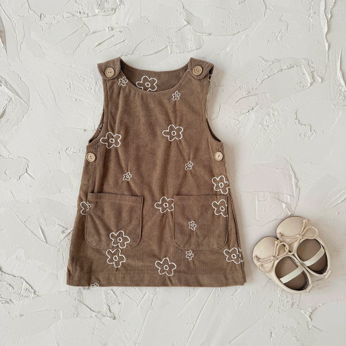 Flower Embroidered Pocket Dress