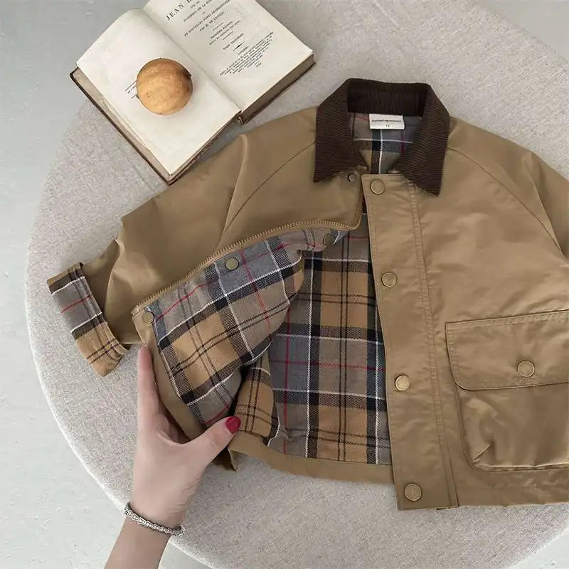 Plaid Suede Neck Coat Jacket