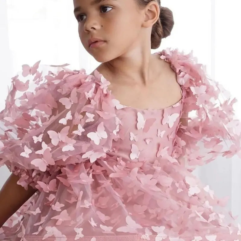 3D Butterfly Puff Sleeve Dress