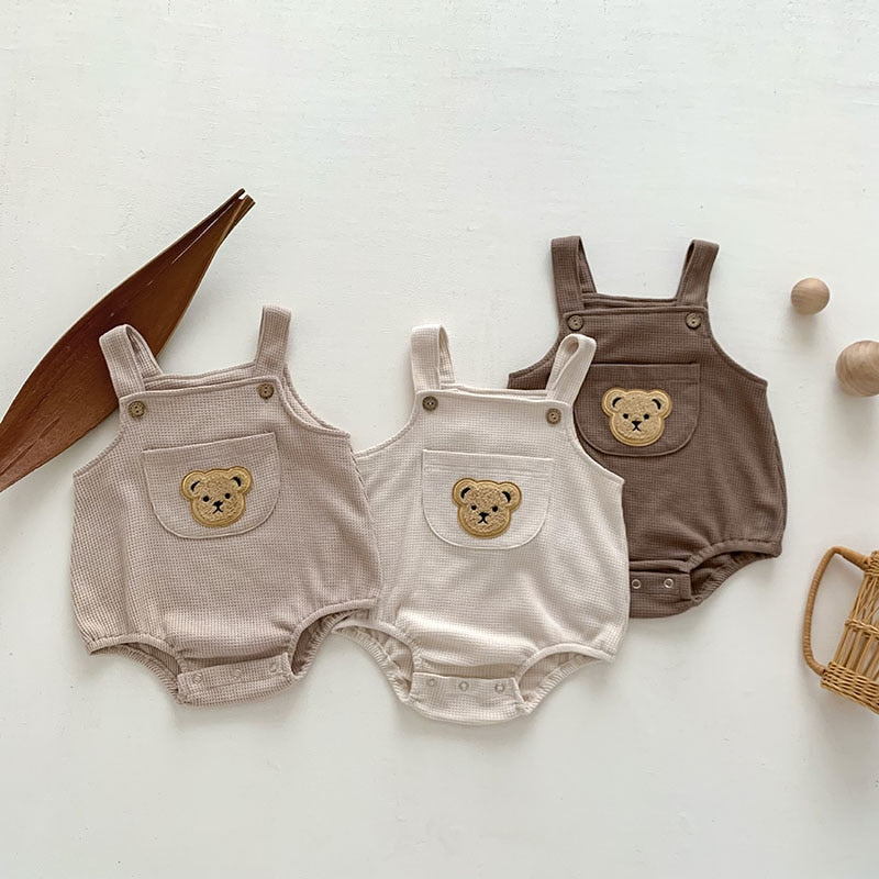 Teddy Bear Waffle Jumpsuit and T-Shirt Set