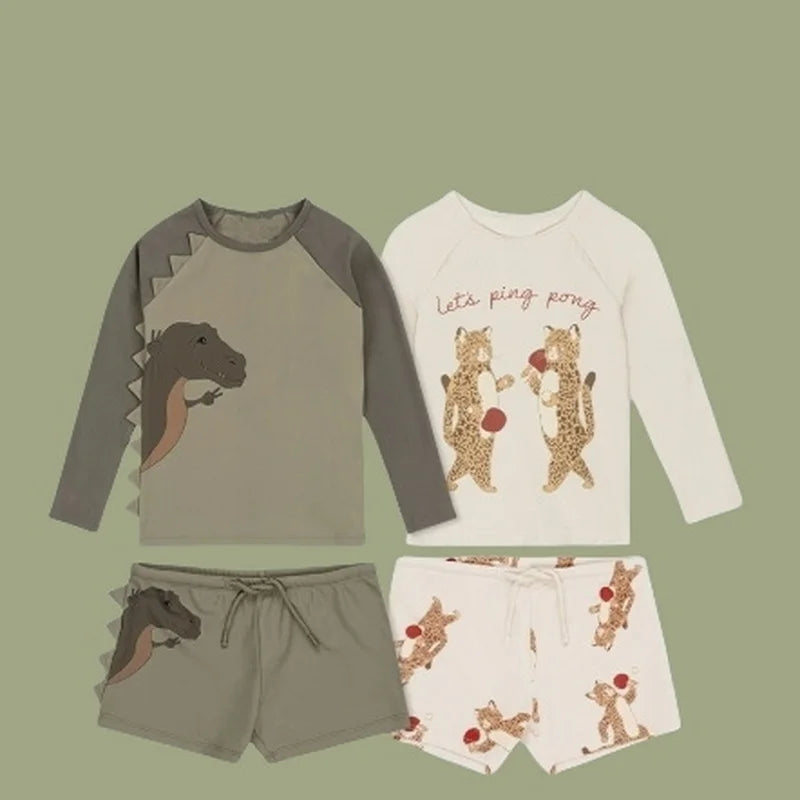 Leopard Dinosaur Raglan Sleeve Swimsuit