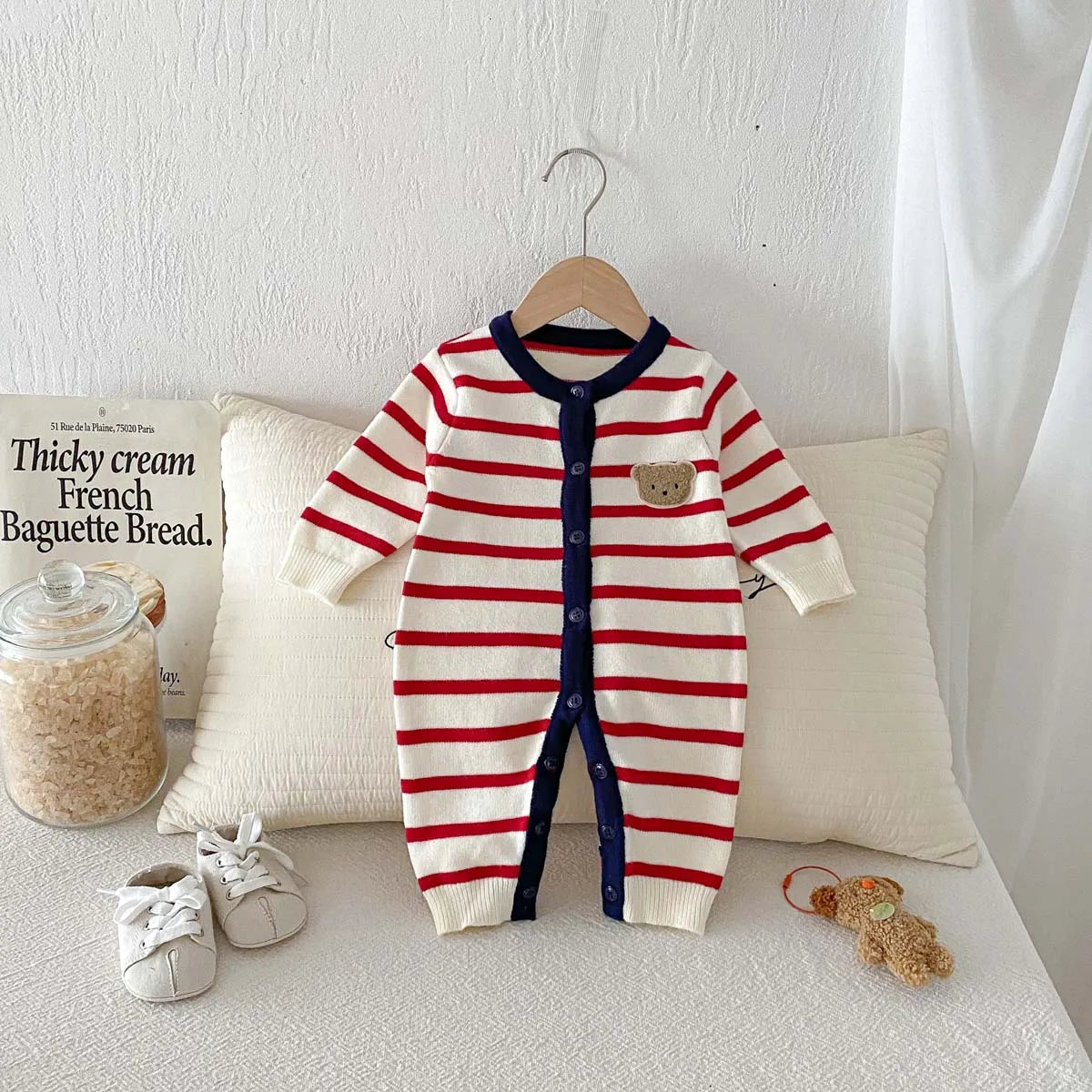 Knitted Striped Bear Jumpsuit