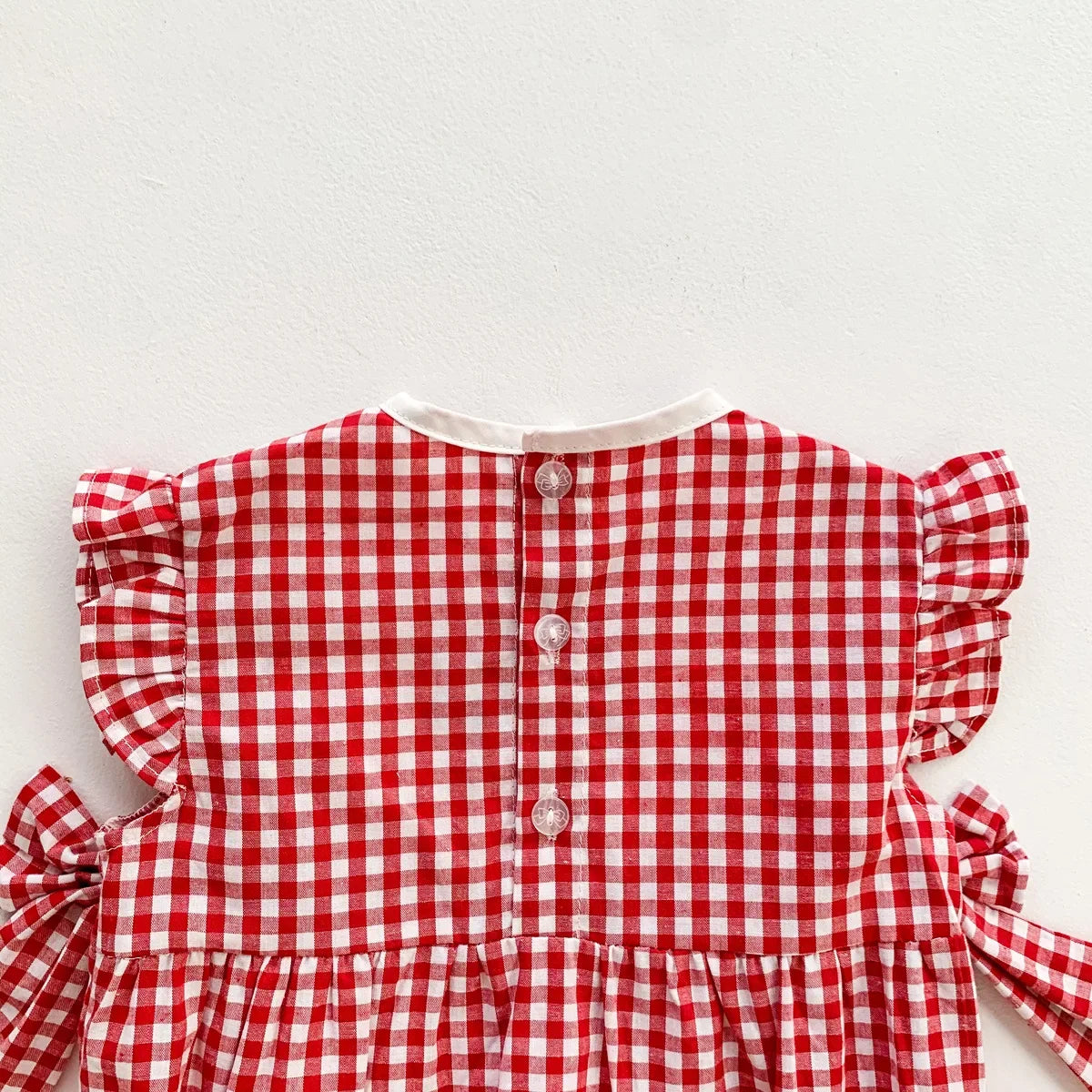 Strawberry Plaid Embroidered Romper