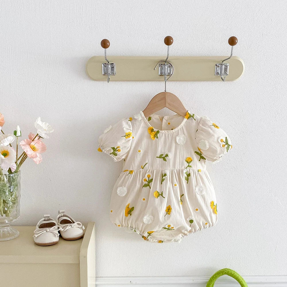3D Daisy Embroidery Romper