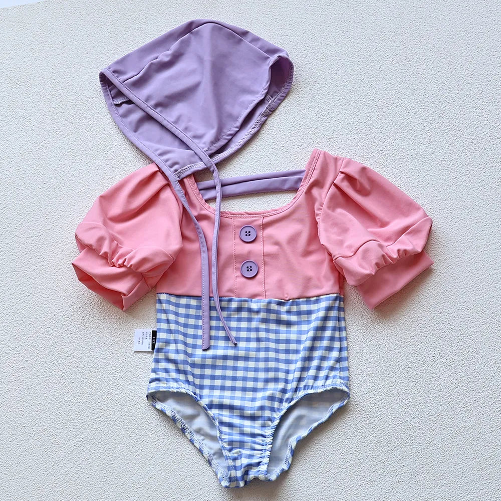Girls Puff Sleeve 2 Pcs Swimsuit