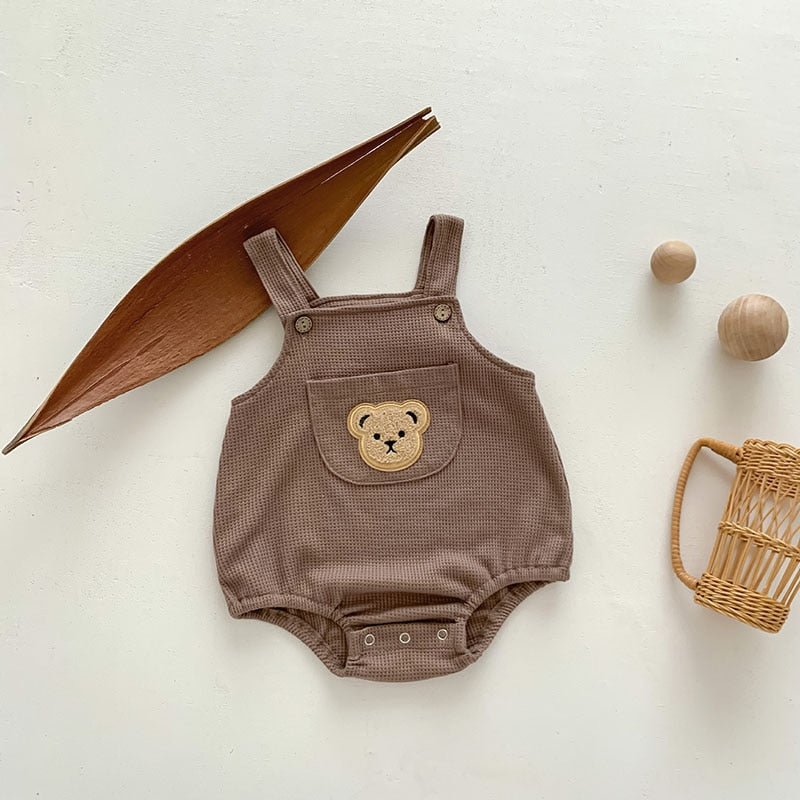 Teddy Bear Waffle Jumpsuit and T-Shirt Set