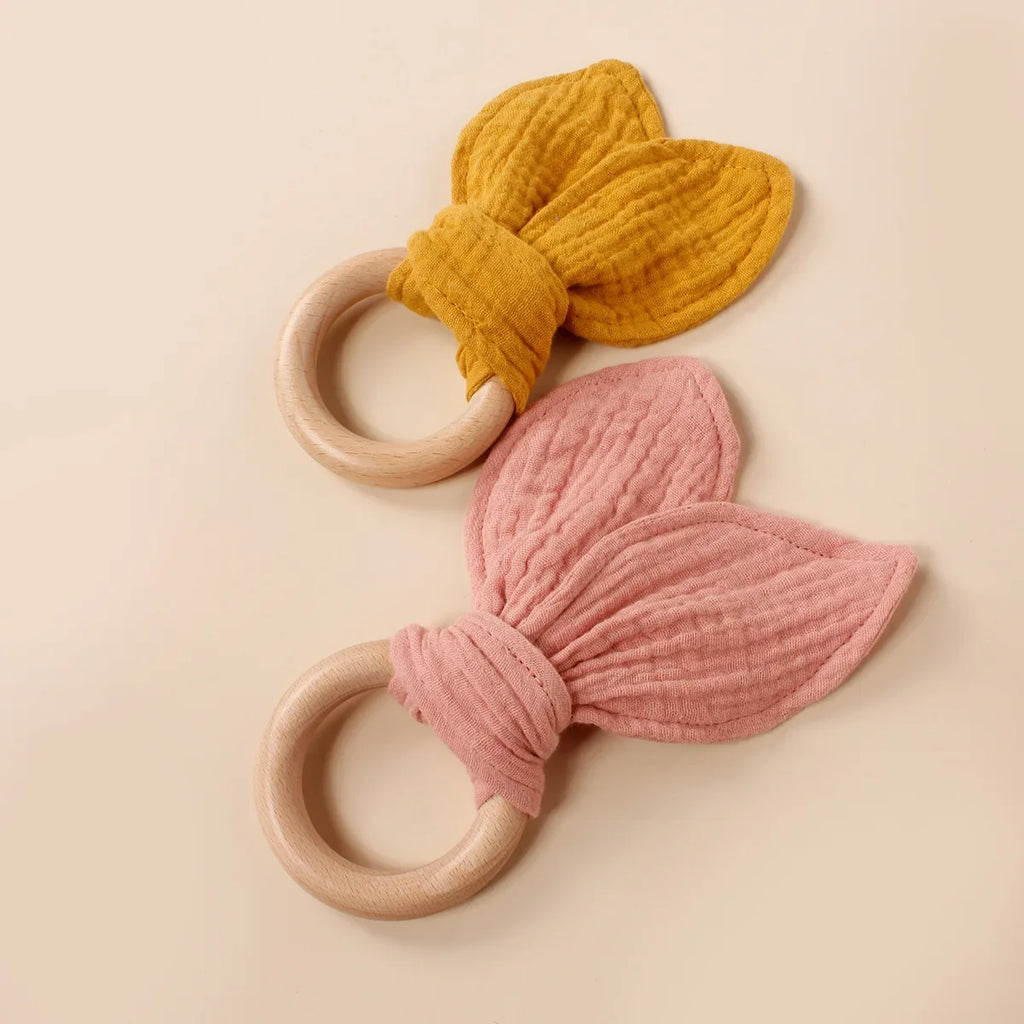 Muslin Wooden Ring Teething Set