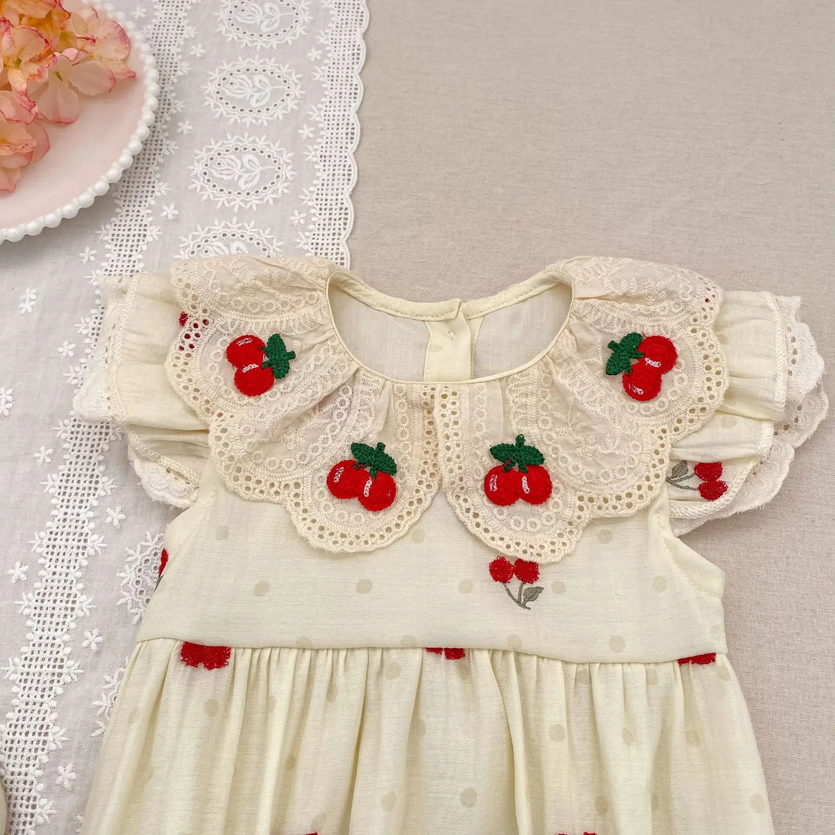 Strawberry Embroidered Collar Romper