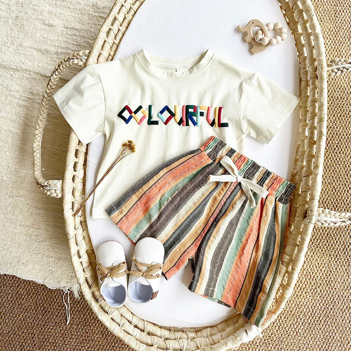 Colorful Stripe Shorts Set