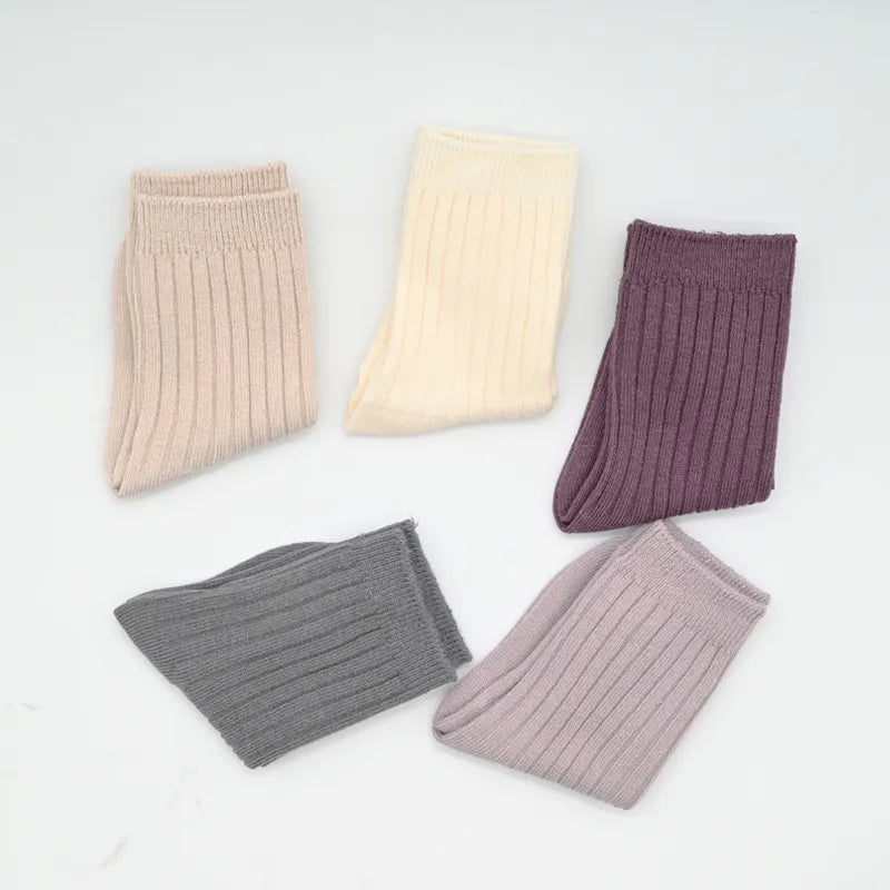 5 Pairs Ribbed Solid Cotton Toddler Knitted Socks