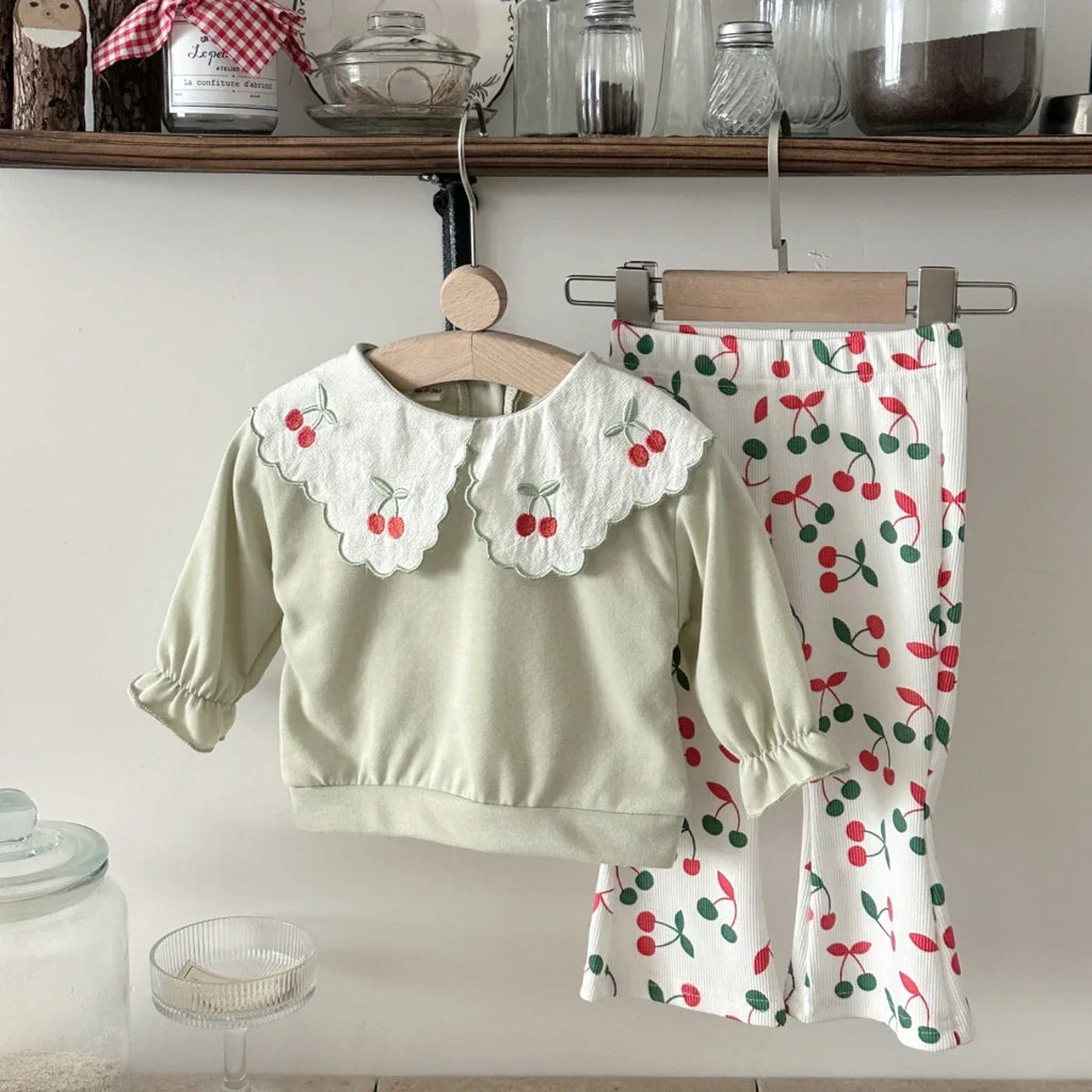 Cherry Embroidery Lapel Set