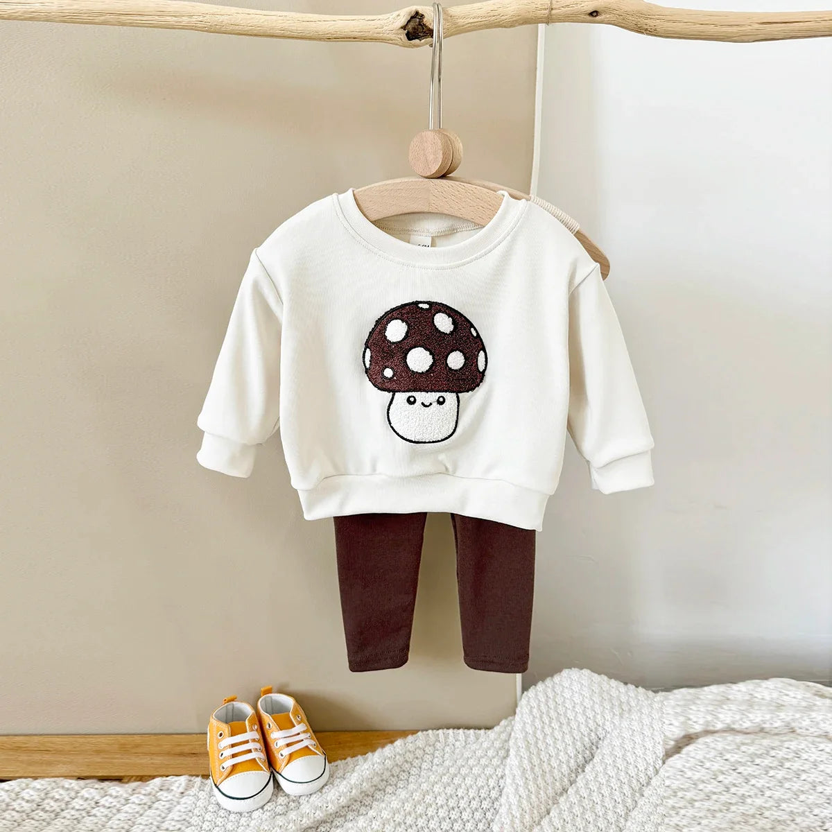 Mushroom Embroidery Pants Set