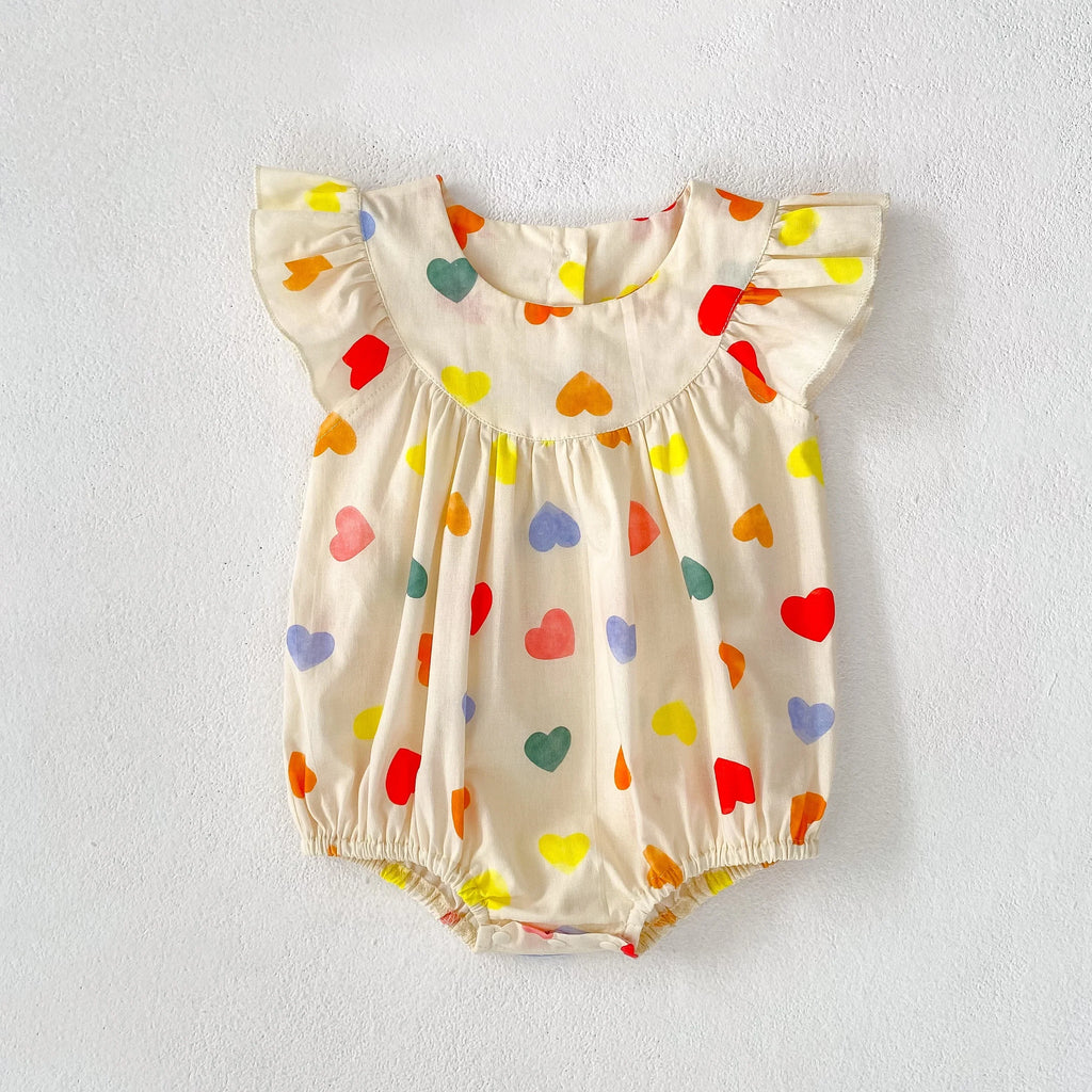 Heart Print Fly Sleeve Romper