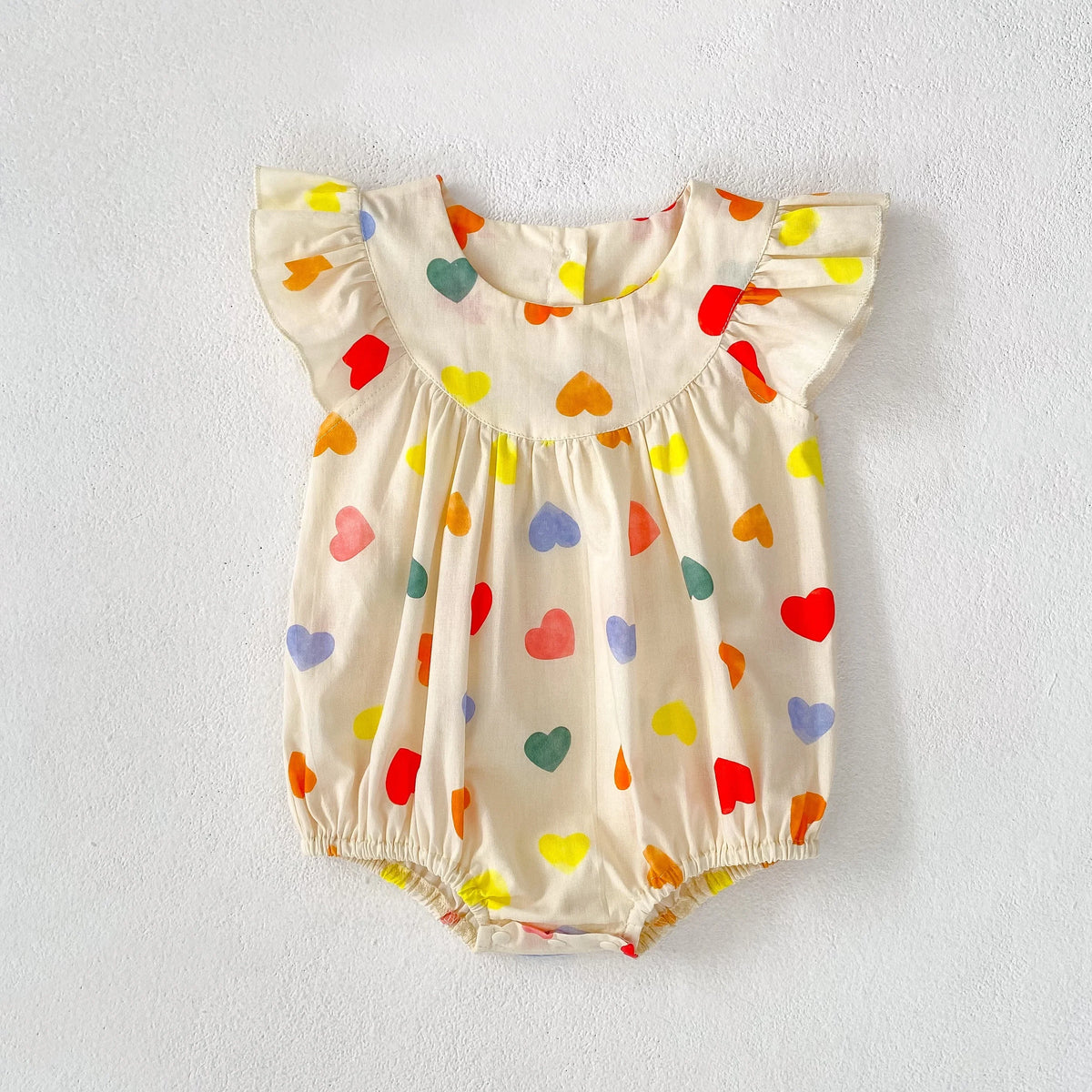 Heart Print Fly Sleeve Romper