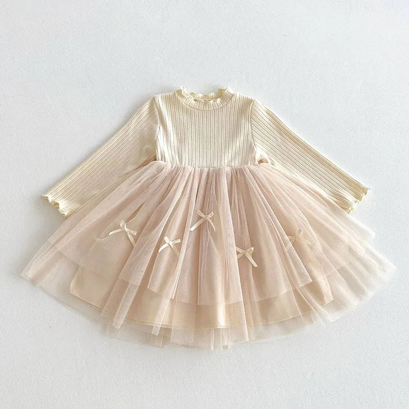 Long Sleeved Tulle Ribbon Dress