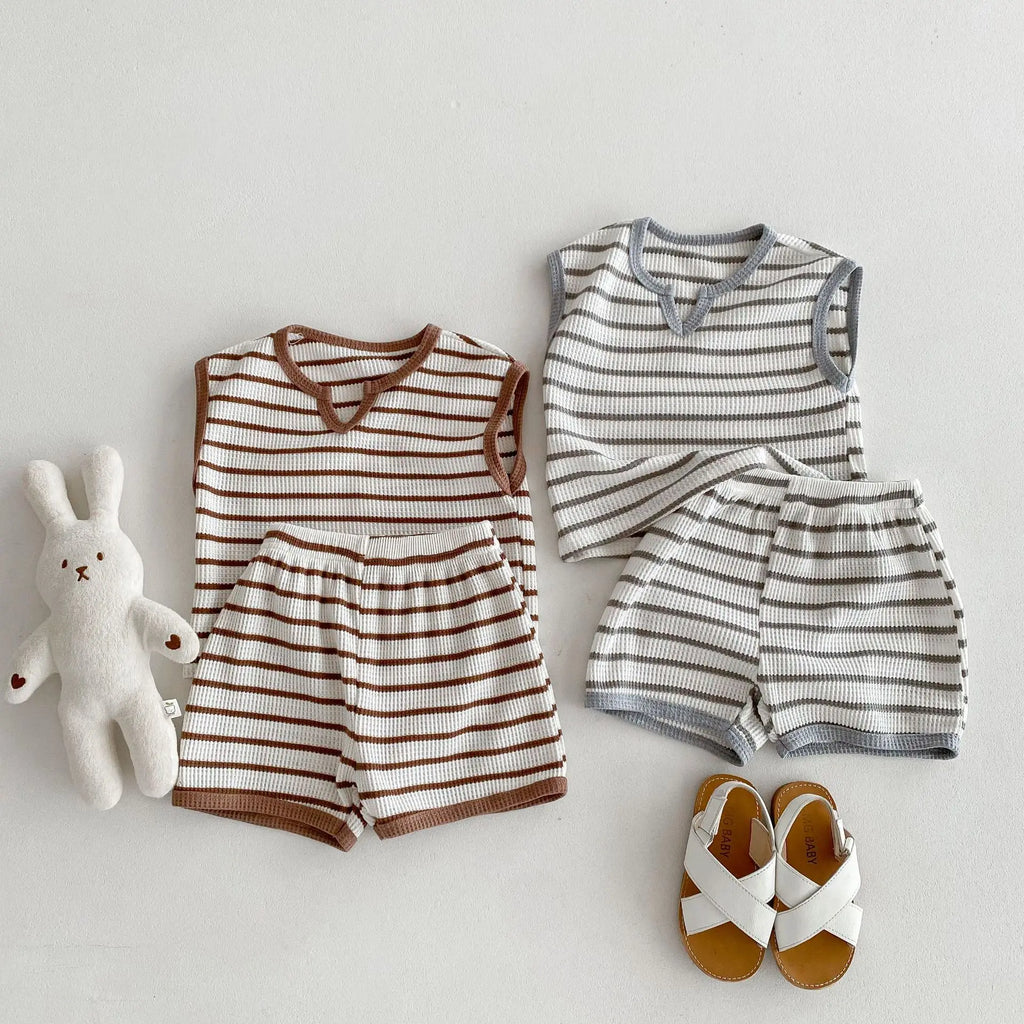 V-neck Striped Shirt And Shorts Set