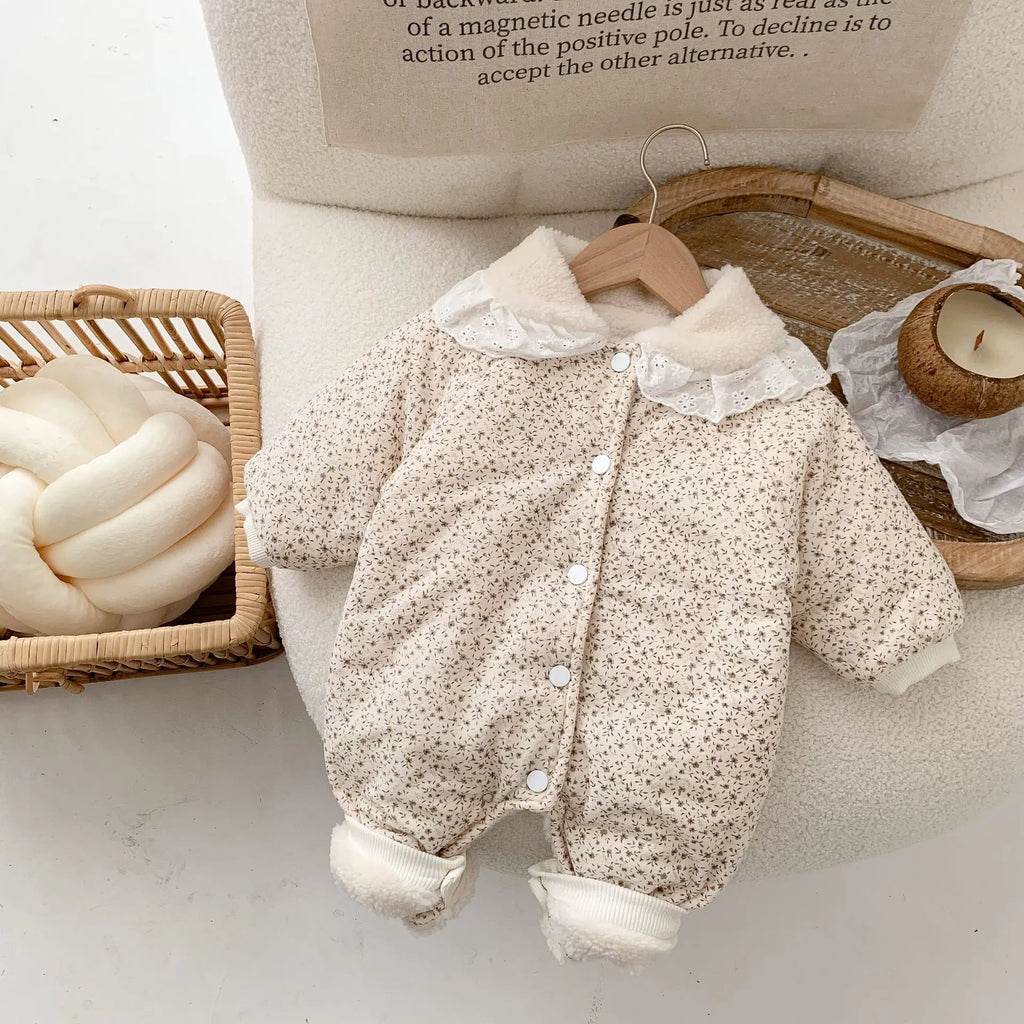 Floral Lace Collar Plush Jumpsuit