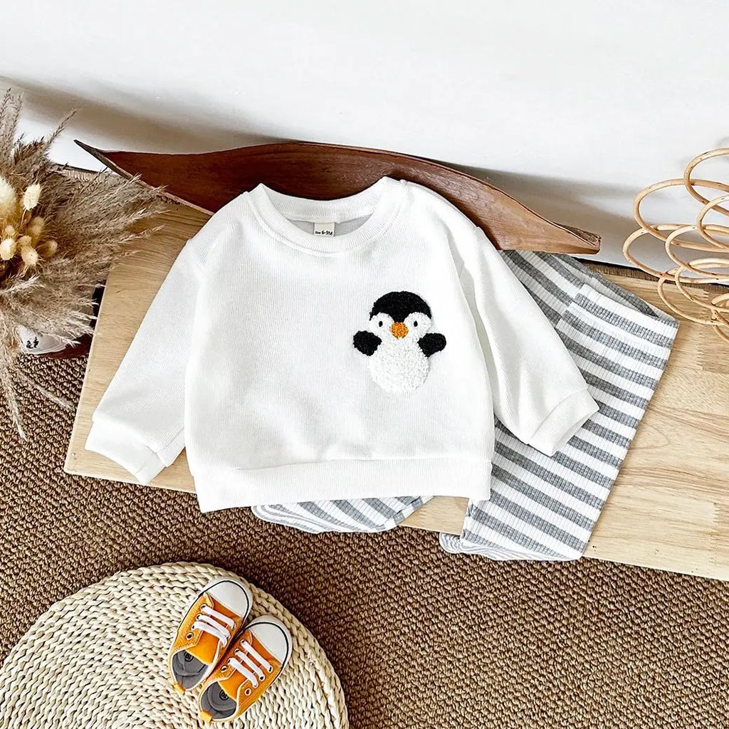 Fuzzy Animal Striped Pants Set