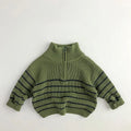 Stripe Turtle Neck Zip Up Sweater