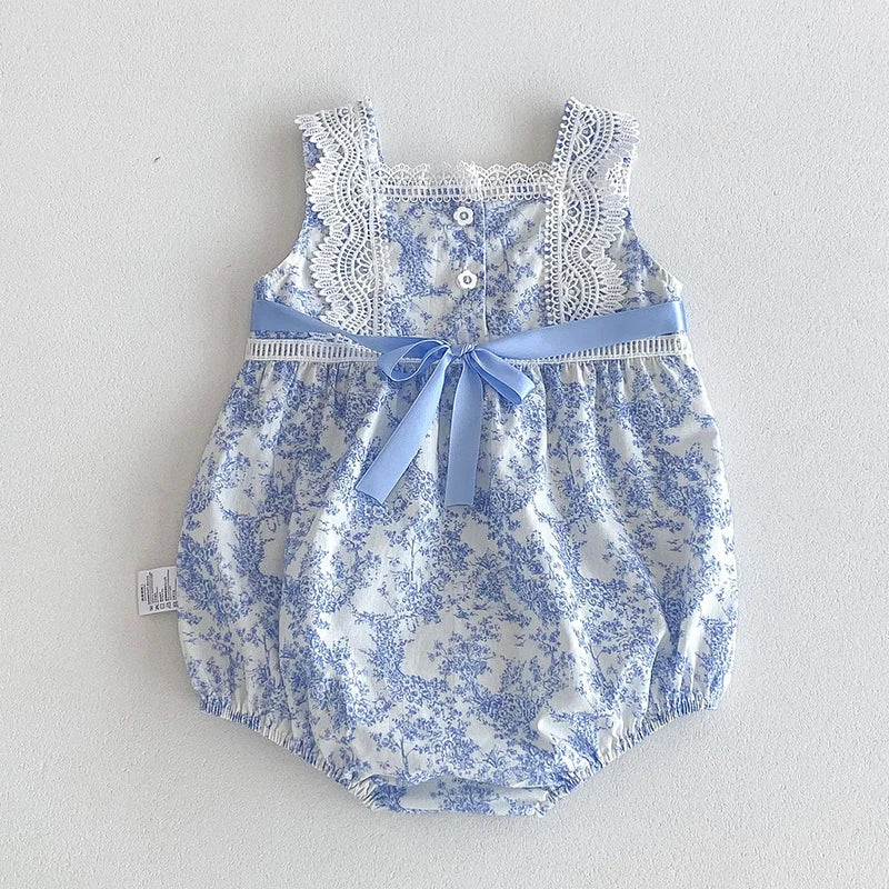 Printed Lace Shoulder Romper
