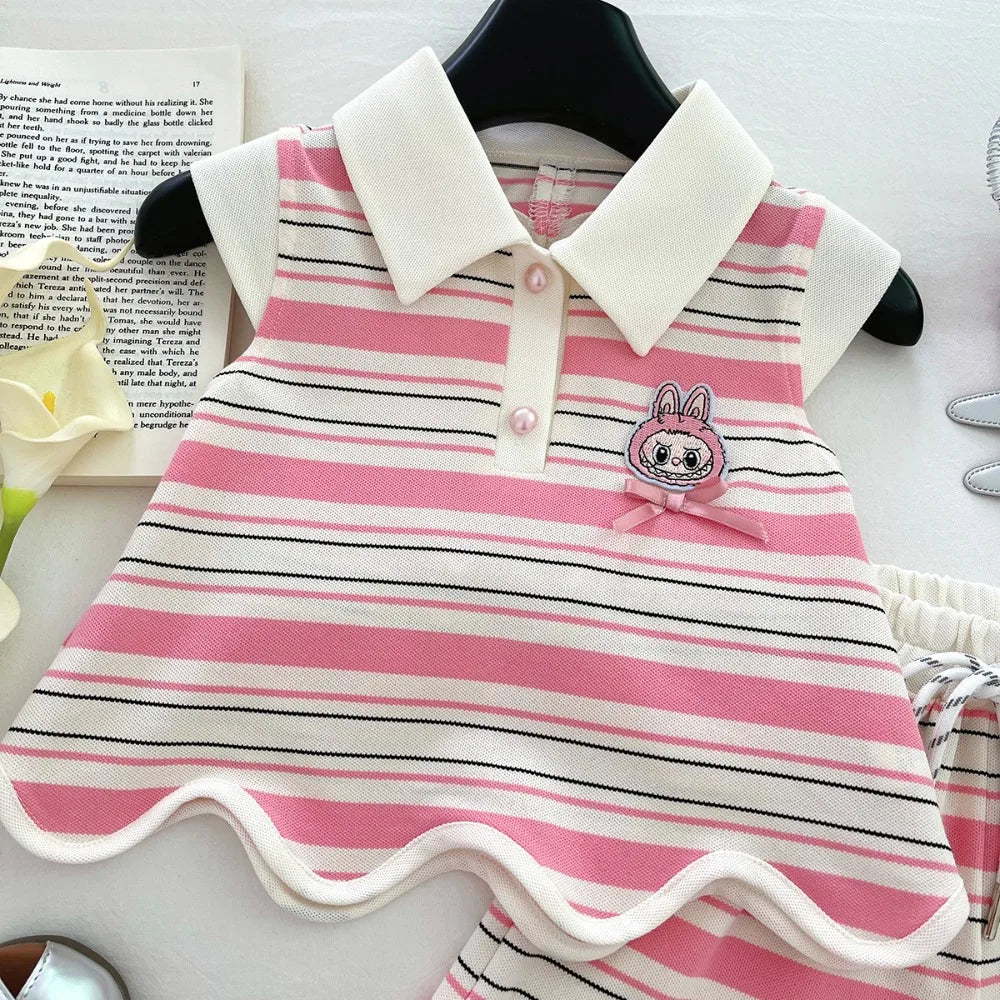 Hollow Heart Stripe Shorts Set