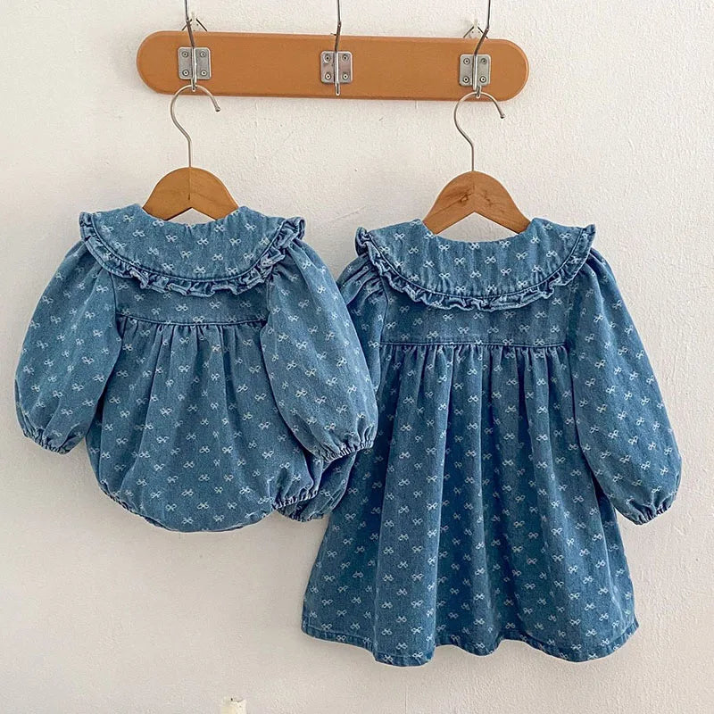 Printed Denim Sister Outfit