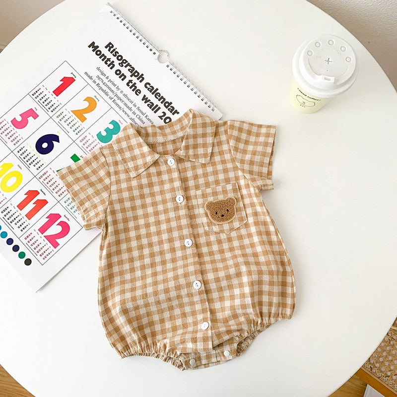 Boys Plaid Bear Patch Bodysuit