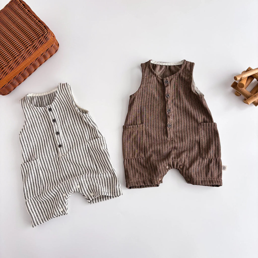 Striped Sleeveless Short Jumpsuit