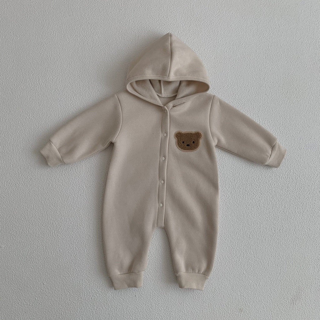 Teddy Bear Patch Hoodie Jumpsuit