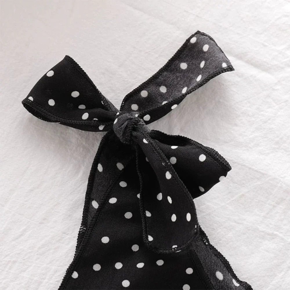 Polka Dot Tie Shoulder Romper