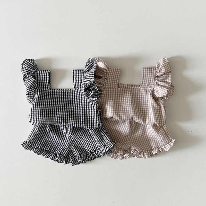 Plaid Ruffle Shorts Set