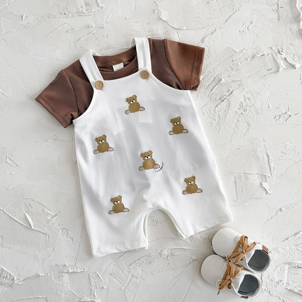 Teddy Bear Short Sleeve Jumpsuits Set