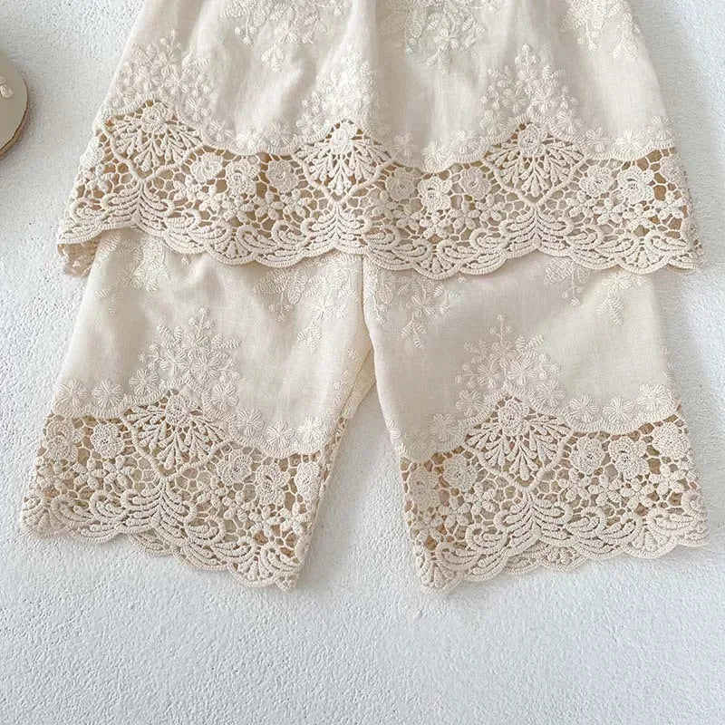 Lace Sleeveless Pants Set